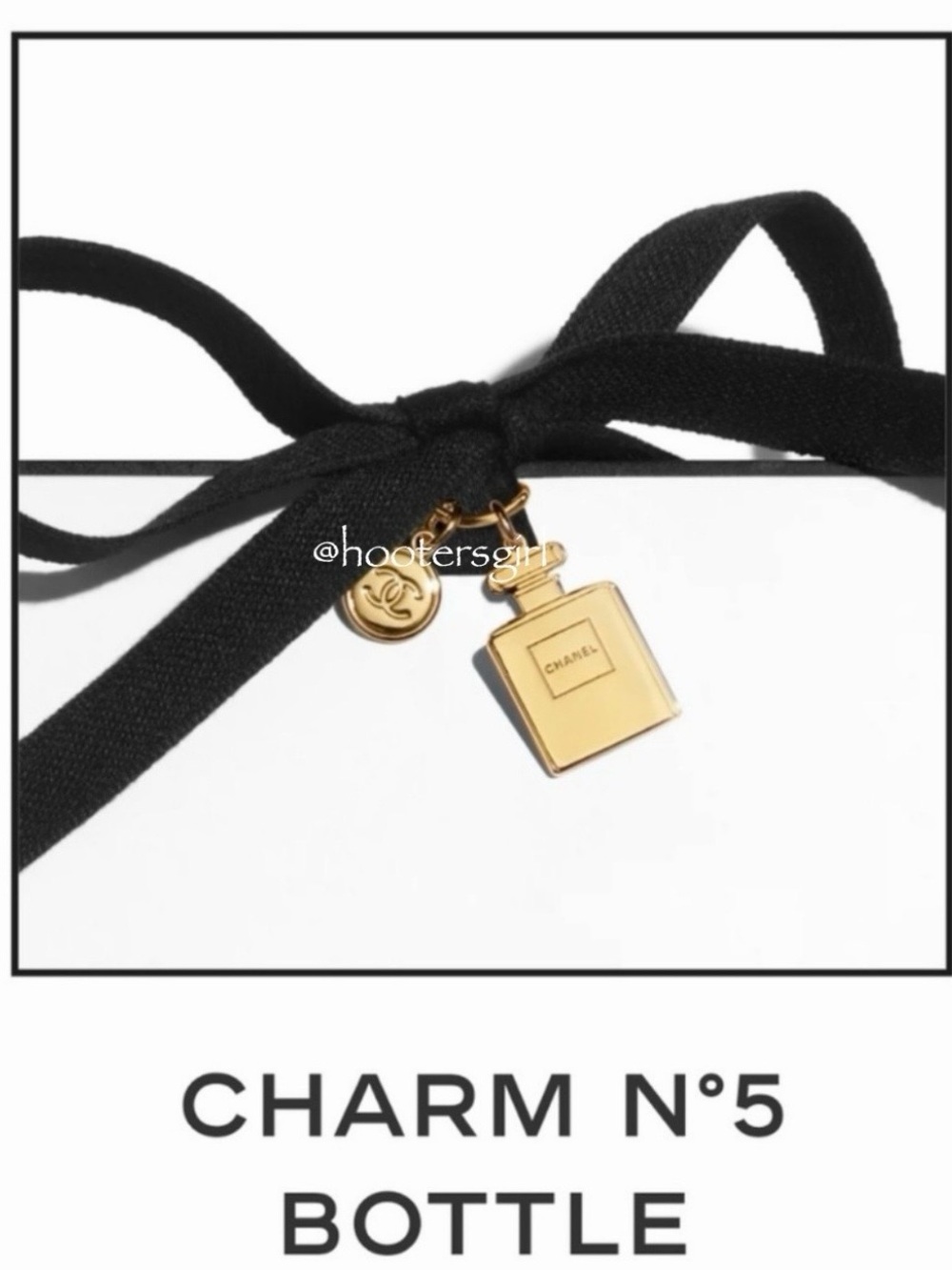 CHANEL Black Ribbon Charm with Gold N°5 Bottle Pendant